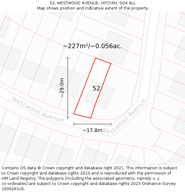 52, WESTWOOD AVENUE, HITCHIN, SG4 9LL: Plot and title map