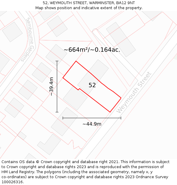 52, WEYMOUTH STREET, WARMINSTER, BA12 9NT: Plot and title map