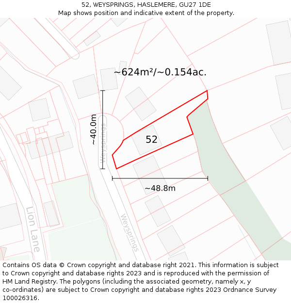 52, WEYSPRINGS, HASLEMERE, GU27 1DE: Plot and title map