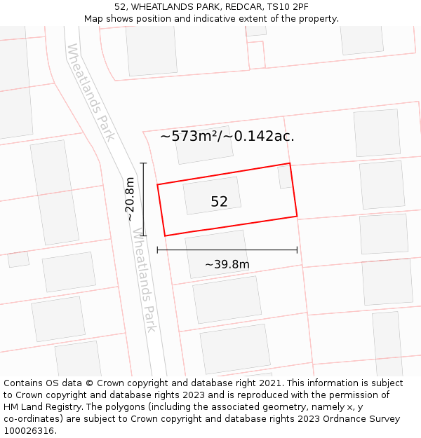 52, WHEATLANDS PARK, REDCAR, TS10 2PF: Plot and title map