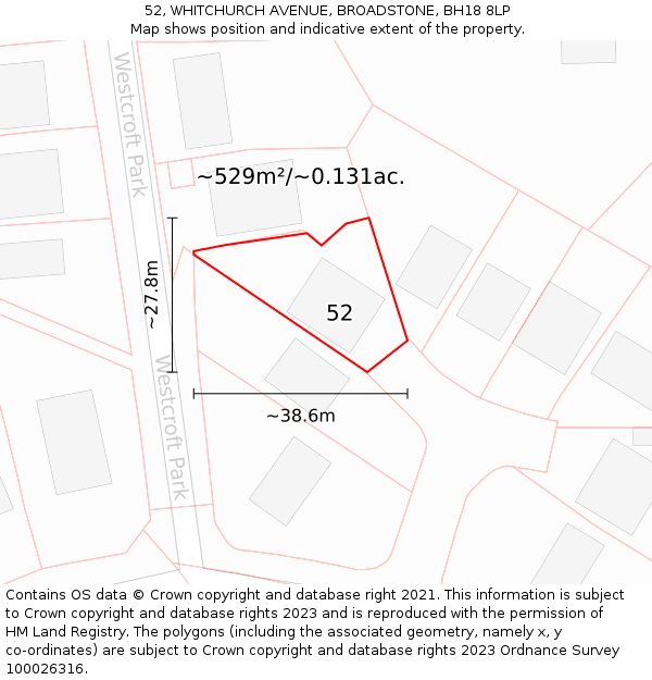 52, WHITCHURCH AVENUE, BROADSTONE, BH18 8LP: Plot and title map