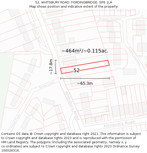 52, WHITSBURY ROAD, FORDINGBRIDGE, SP6 1LA: Plot and title map