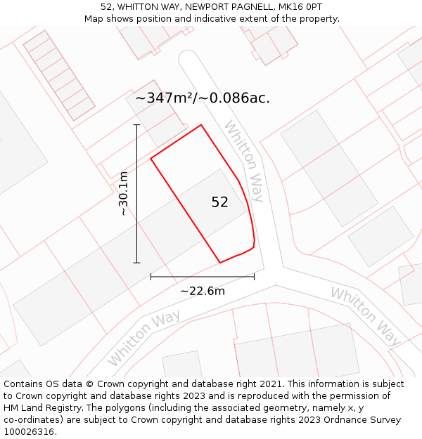 52, WHITTON WAY, NEWPORT PAGNELL, MK16 0PT: Plot and title map