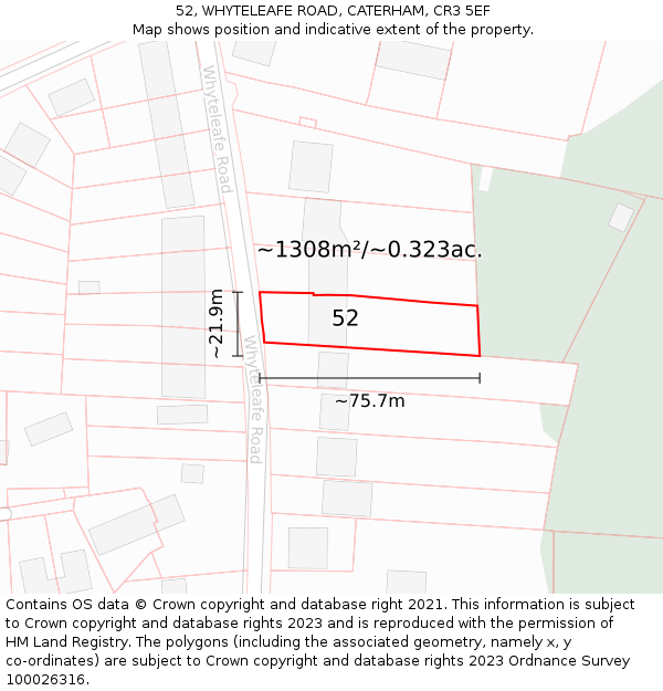 52, WHYTELEAFE ROAD, CATERHAM, CR3 5EF: Plot and title map