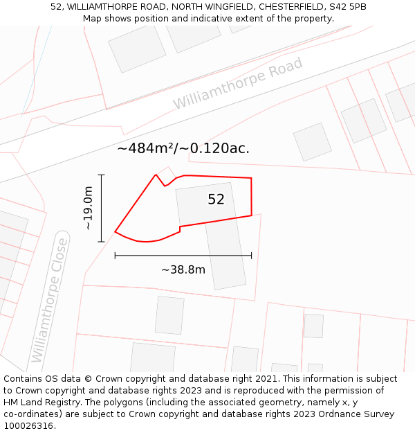 52, WILLIAMTHORPE ROAD, NORTH WINGFIELD, CHESTERFIELD, S42 5PB: Plot and title map