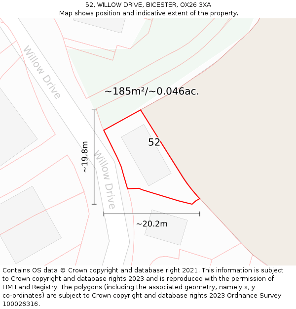 52, WILLOW DRIVE, BICESTER, OX26 3XA: Plot and title map