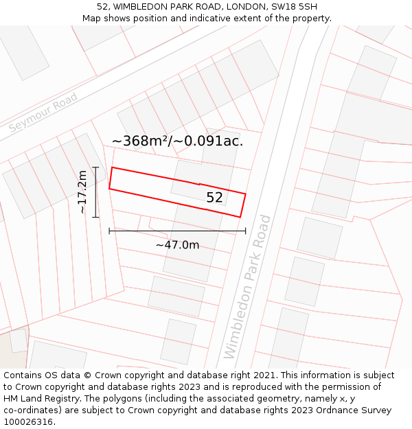 52, WIMBLEDON PARK ROAD, LONDON, SW18 5SH: Plot and title map