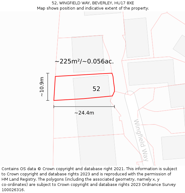 52, WINGFIELD WAY, BEVERLEY, HU17 8XE: Plot and title map