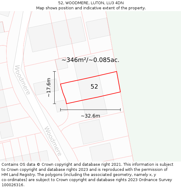 52, WOODMERE, LUTON, LU3 4DN: Plot and title map