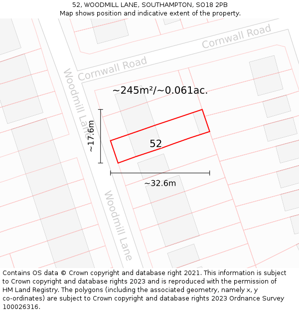52, WOODMILL LANE, SOUTHAMPTON, SO18 2PB: Plot and title map