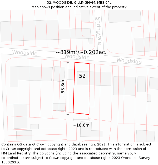 52, WOODSIDE, GILLINGHAM, ME8 0PL: Plot and title map