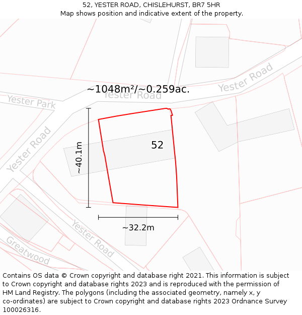 52, YESTER ROAD, CHISLEHURST, BR7 5HR: Plot and title map