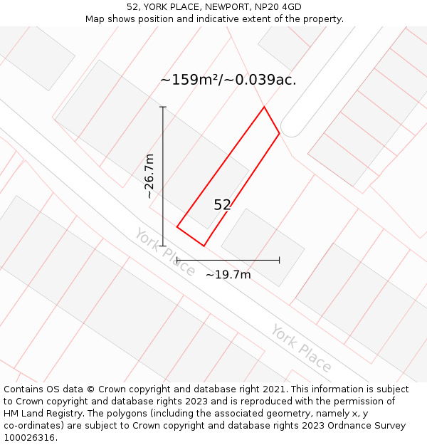 52, YORK PLACE, NEWPORT, NP20 4GD: Plot and title map