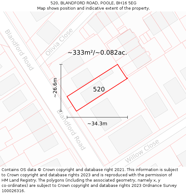 520, BLANDFORD ROAD, POOLE, BH16 5EG: Plot and title map