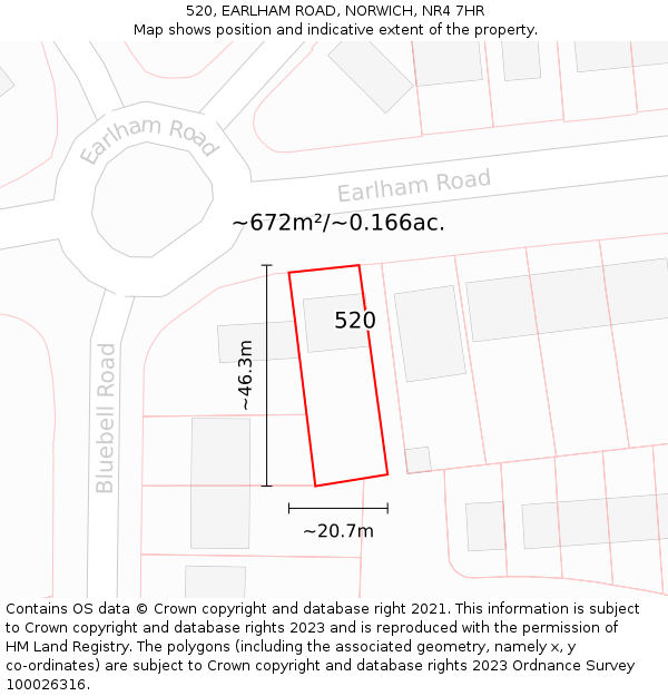 520, EARLHAM ROAD, NORWICH, NR4 7HR: Plot and title map