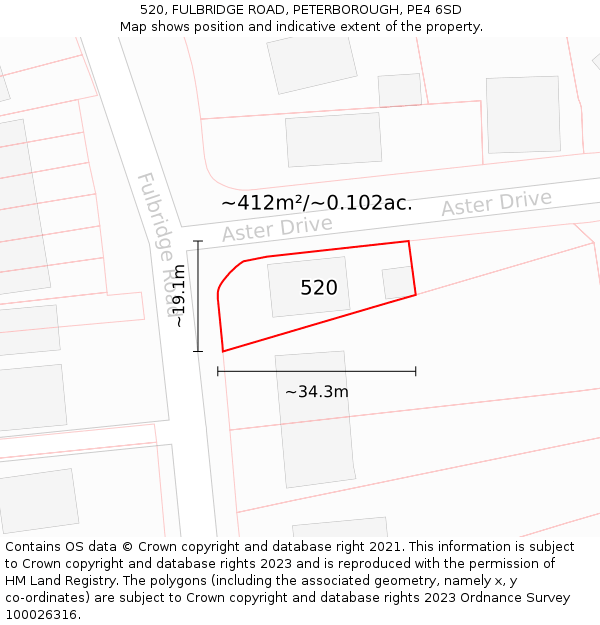520, FULBRIDGE ROAD, PETERBOROUGH, PE4 6SD: Plot and title map