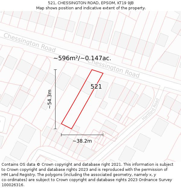 521, CHESSINGTON ROAD, EPSOM, KT19 9JB: Plot and title map