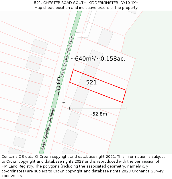521, CHESTER ROAD SOUTH, KIDDERMINSTER, DY10 1XH: Plot and title map