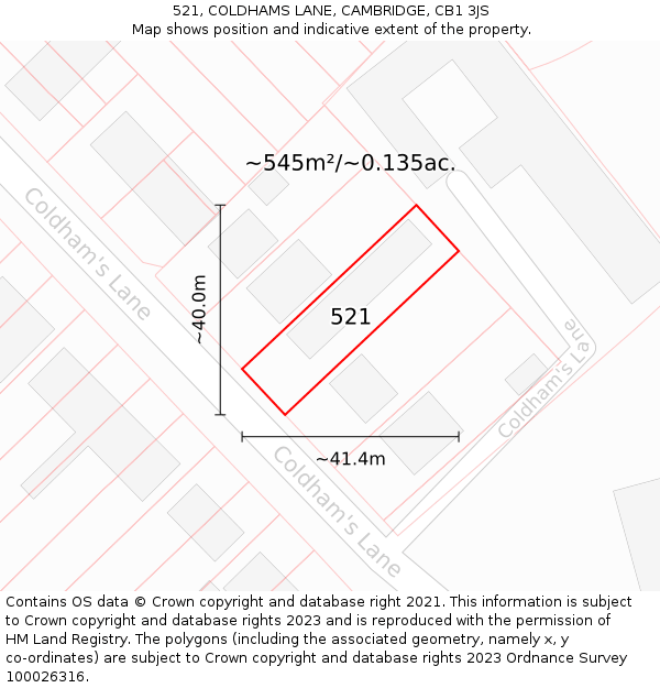 521, COLDHAMS LANE, CAMBRIDGE, CB1 3JS: Plot and title map