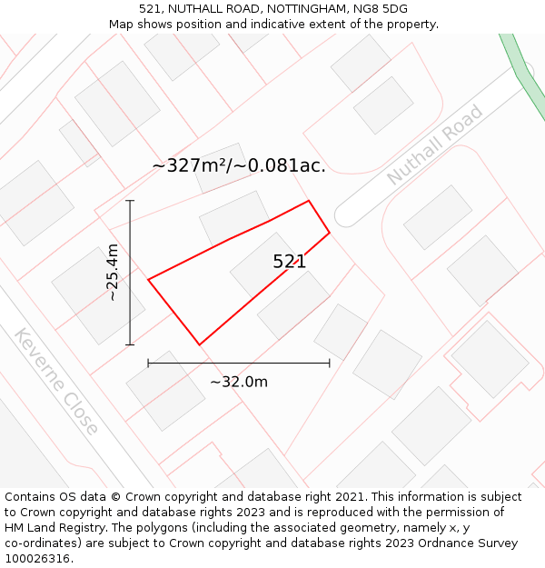 521, NUTHALL ROAD, NOTTINGHAM, NG8 5DG: Plot and title map