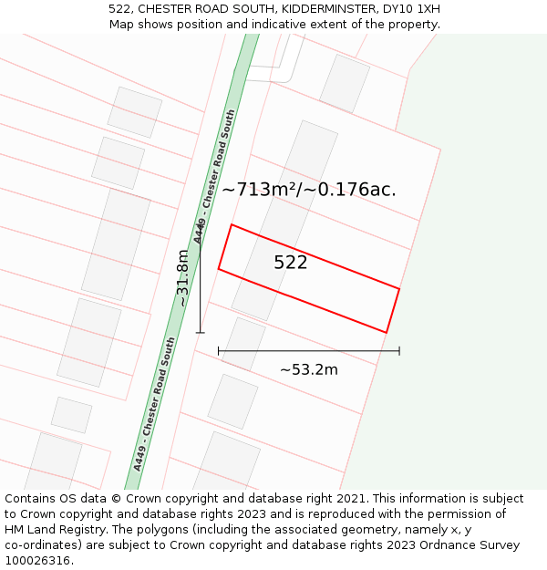 522, CHESTER ROAD SOUTH, KIDDERMINSTER, DY10 1XH: Plot and title map