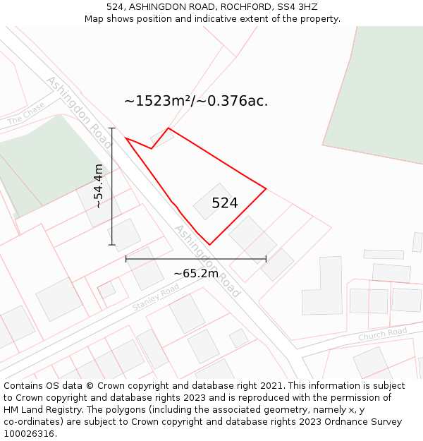 524, ASHINGDON ROAD, ROCHFORD, SS4 3HZ: Plot and title map