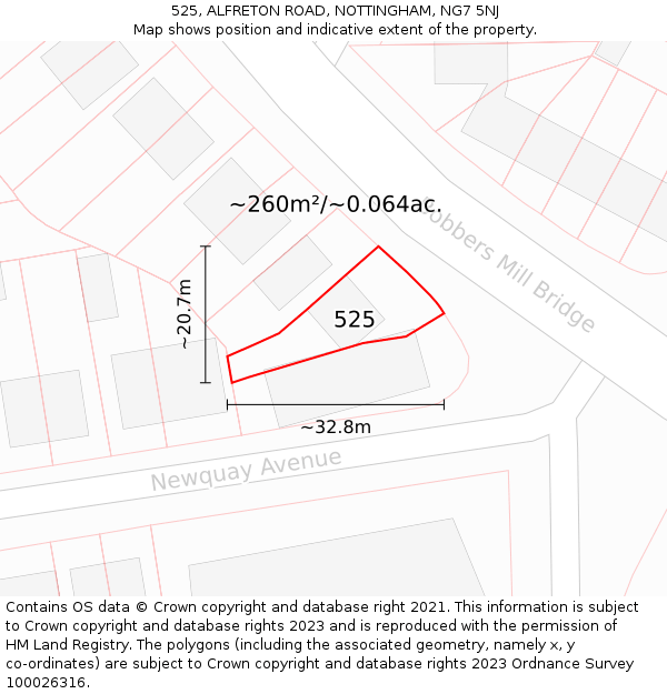 525, ALFRETON ROAD, NOTTINGHAM, NG7 5NJ: Plot and title map