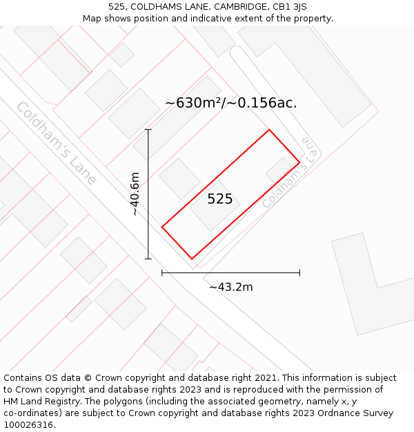 525, COLDHAMS LANE, CAMBRIDGE, CB1 3JS: Plot and title map