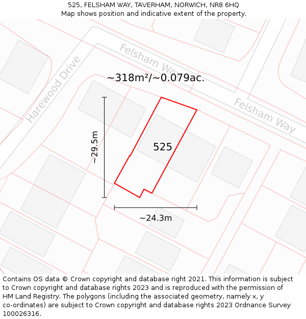 525, FELSHAM WAY, TAVERHAM, NORWICH, NR8 6HQ: Plot and title map