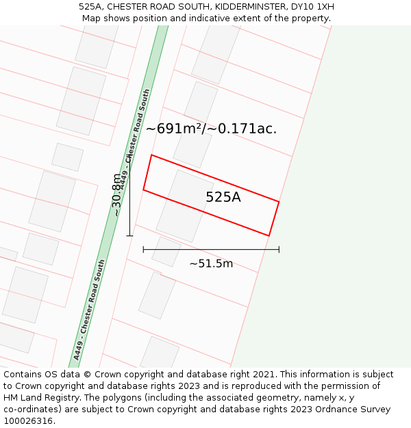 525A, CHESTER ROAD SOUTH, KIDDERMINSTER, DY10 1XH: Plot and title map