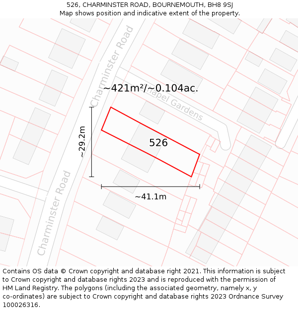 526, CHARMINSTER ROAD, BOURNEMOUTH, BH8 9SJ: Plot and title map