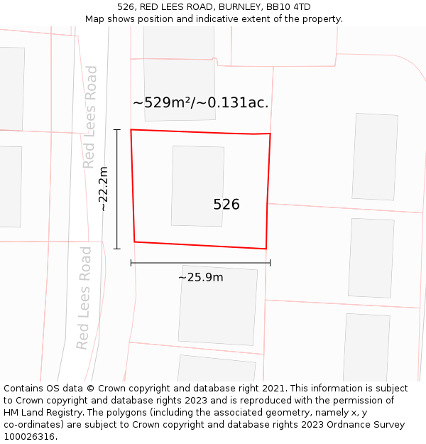 526, RED LEES ROAD, BURNLEY, BB10 4TD: Plot and title map