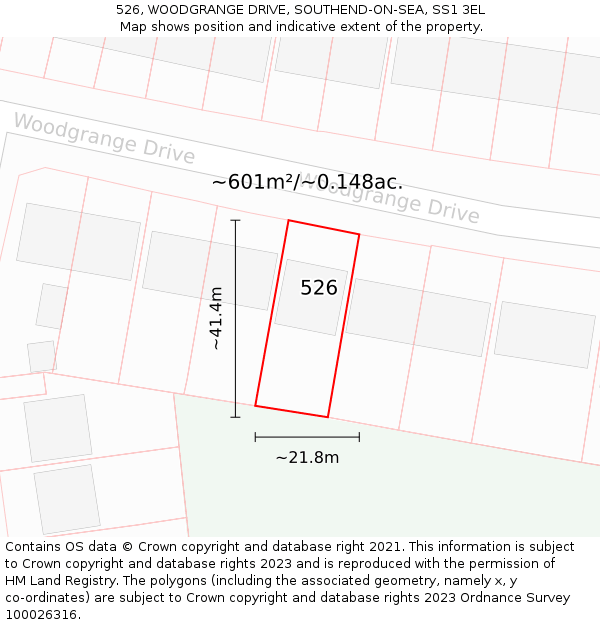 526, WOODGRANGE DRIVE, SOUTHEND-ON-SEA, SS1 3EL: Plot and title map