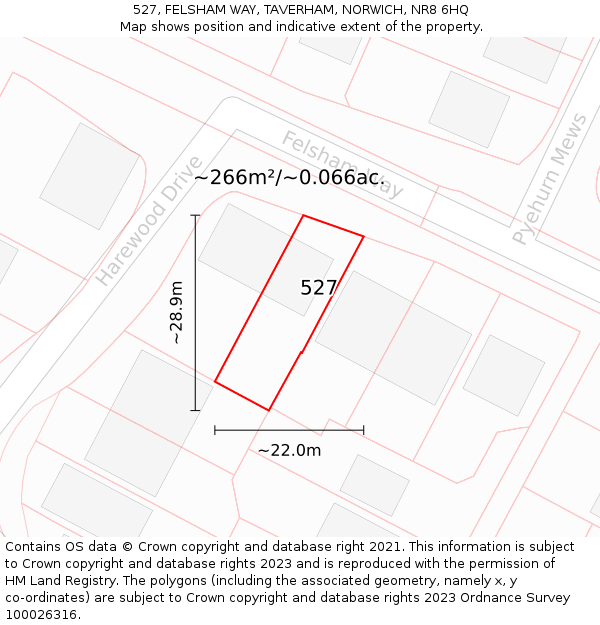 527, FELSHAM WAY, TAVERHAM, NORWICH, NR8 6HQ: Plot and title map