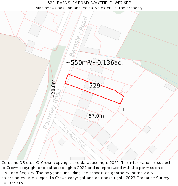 529, BARNSLEY ROAD, WAKEFIELD, WF2 6BP: Plot and title map