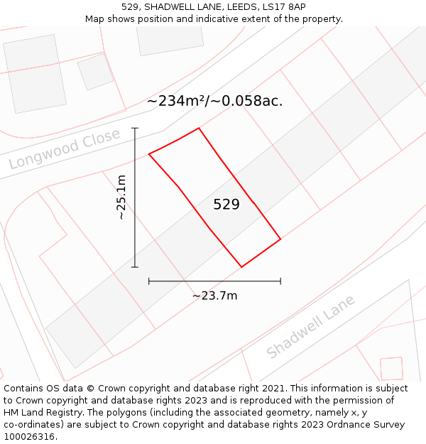 529, SHADWELL LANE, LEEDS, LS17 8AP: Plot and title map