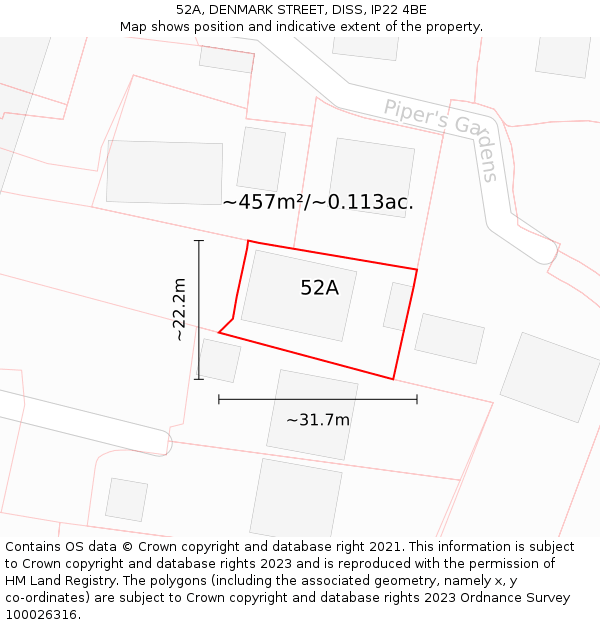 52A, DENMARK STREET, DISS, IP22 4BE: Plot and title map