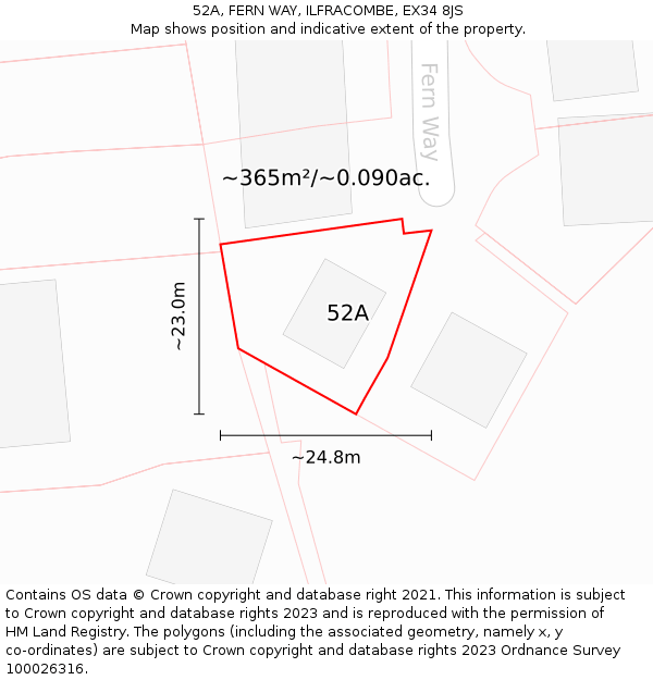 52A, FERN WAY, ILFRACOMBE, EX34 8JS: Plot and title map