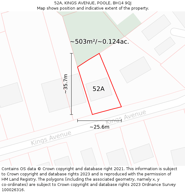 52A, KINGS AVENUE, POOLE, BH14 9QJ: Plot and title map