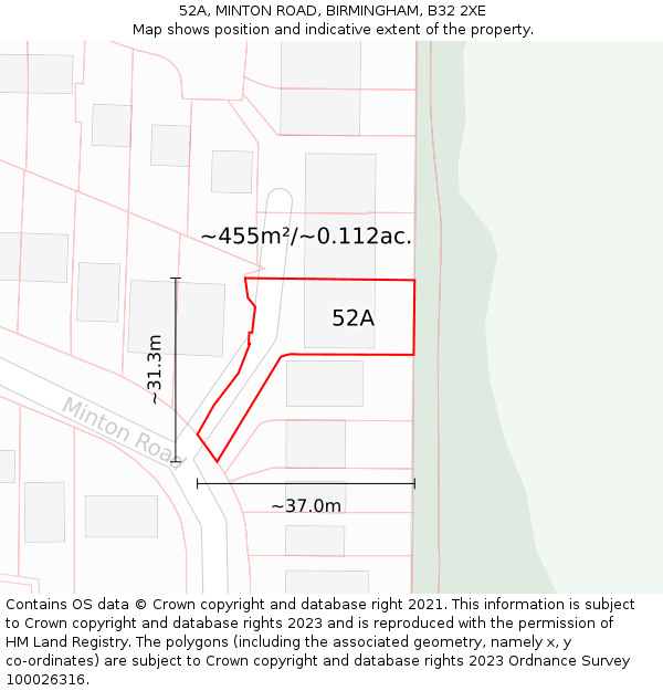 52A, MINTON ROAD, BIRMINGHAM, B32 2XE: Plot and title map