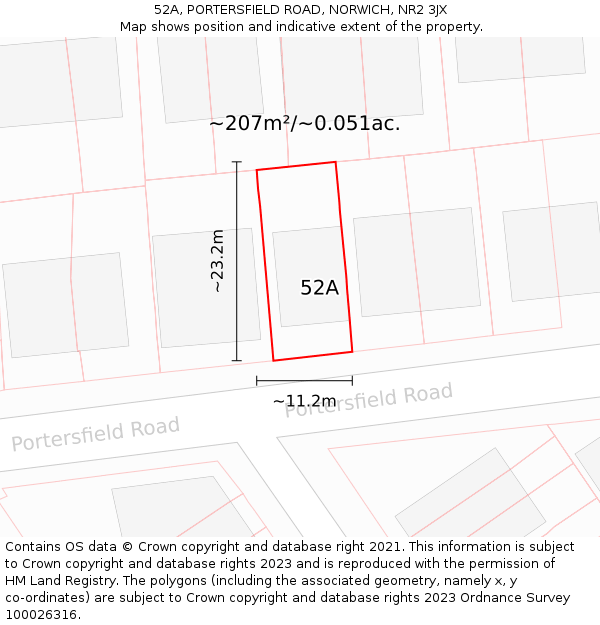 52A, PORTERSFIELD ROAD, NORWICH, NR2 3JX: Plot and title map