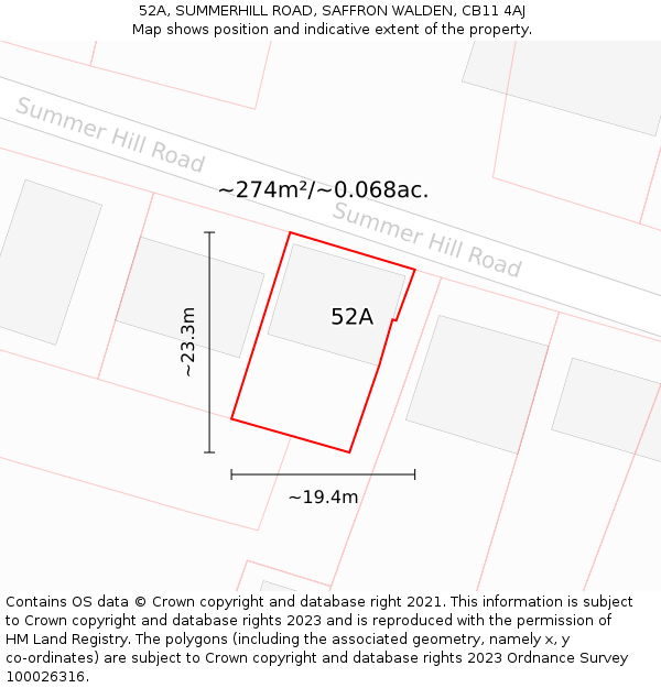 52A, SUMMERHILL ROAD, SAFFRON WALDEN, CB11 4AJ: Plot and title map