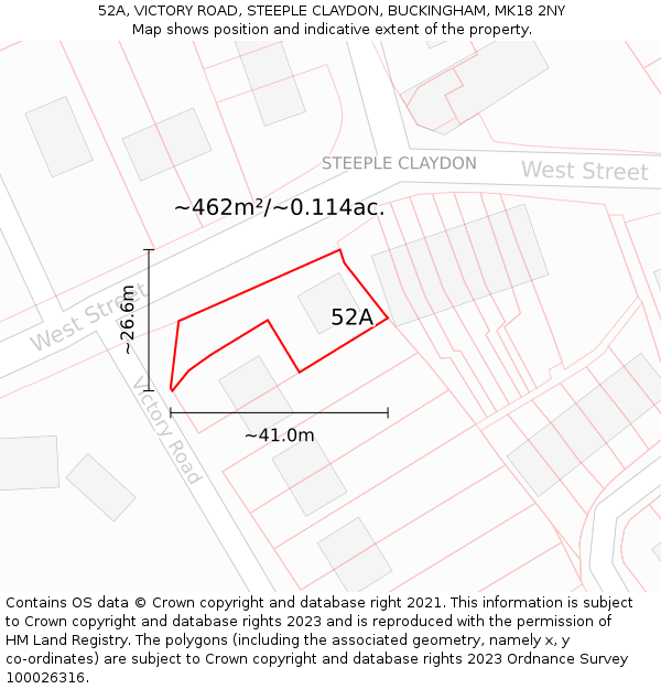 52A, VICTORY ROAD, STEEPLE CLAYDON, BUCKINGHAM, MK18 2NY: Plot and title map