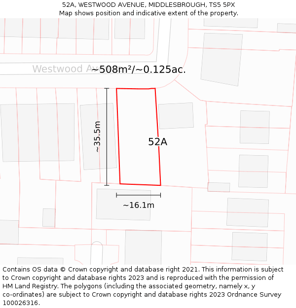 52A, WESTWOOD AVENUE, MIDDLESBROUGH, TS5 5PX: Plot and title map