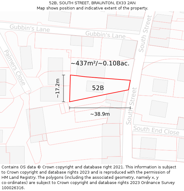 52B, SOUTH STREET, BRAUNTON, EX33 2AN: Plot and title map