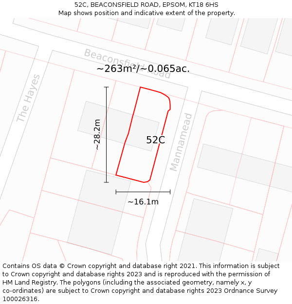 52C, BEACONSFIELD ROAD, EPSOM, KT18 6HS: Plot and title map