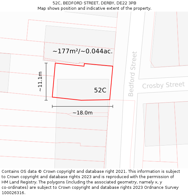 52C, BEDFORD STREET, DERBY, DE22 3PB: Plot and title map