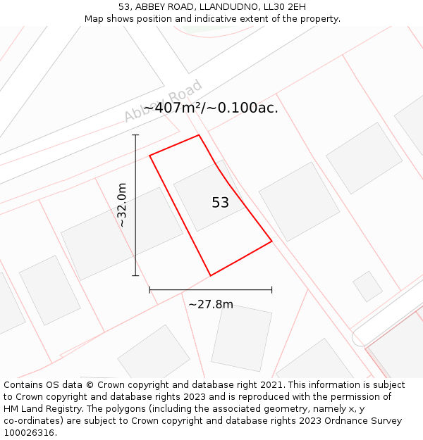 53, ABBEY ROAD, LLANDUDNO, LL30 2EH: Plot and title map