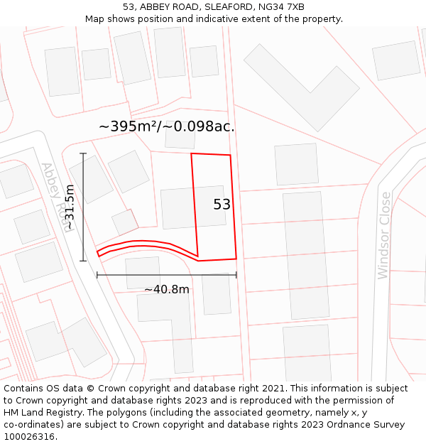 53, ABBEY ROAD, SLEAFORD, NG34 7XB: Plot and title map