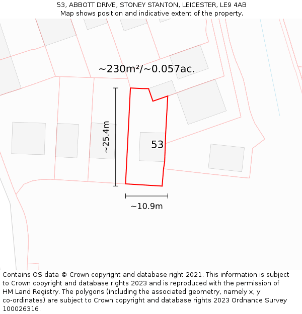 53, ABBOTT DRIVE, STONEY STANTON, LEICESTER, LE9 4AB: Plot and title map